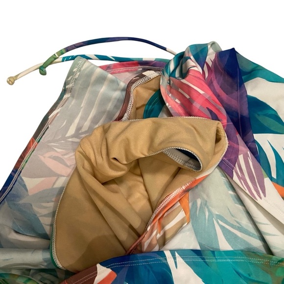 Swim Cacique Multicolor Tropical Ruched One Piece Skirted Swimsuit Size 16 Beach - Picture 7 of 9